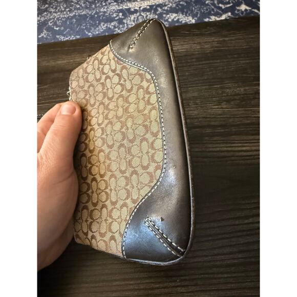 COACH Small Logo C BROWN / TAN Canvas & Leather Wristlet Silver Tone Hardware - Picture 4 of 6